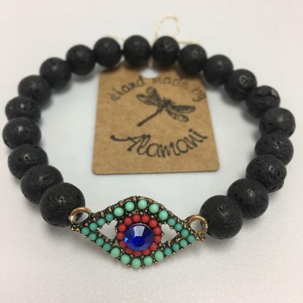 Handmade stone beads bracelet with charm